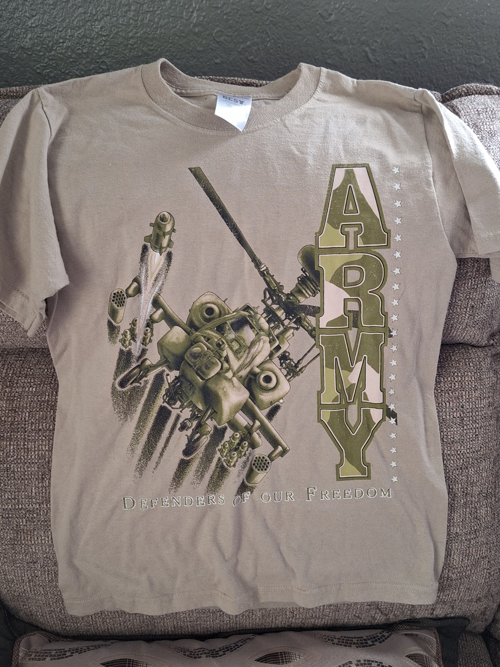 Fruit of the Loom Kids Army Graphic Tee in Tan and Olive